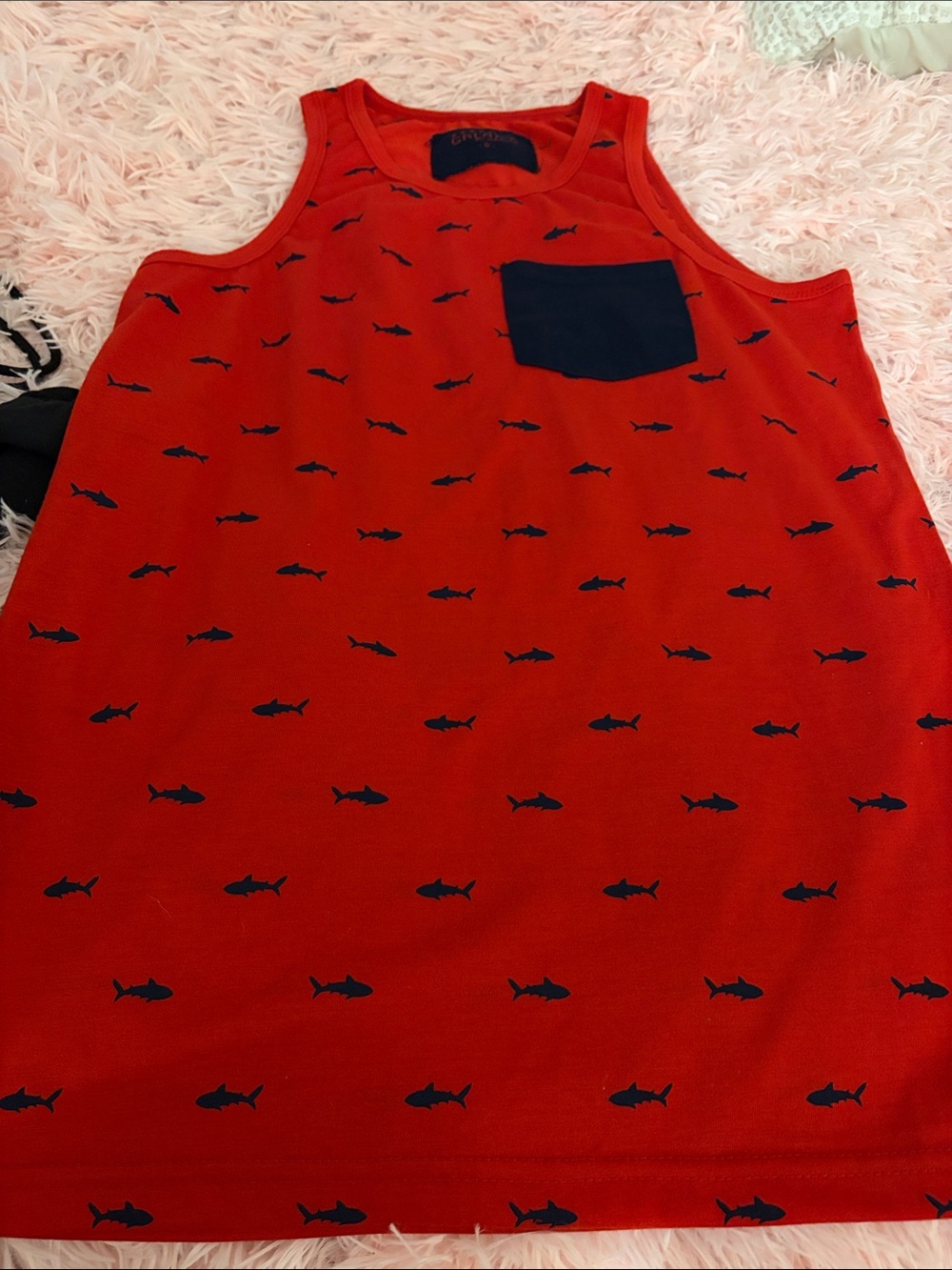 Galaxy Gold Products Red Tank Top with Navy Shark Print and Pocket